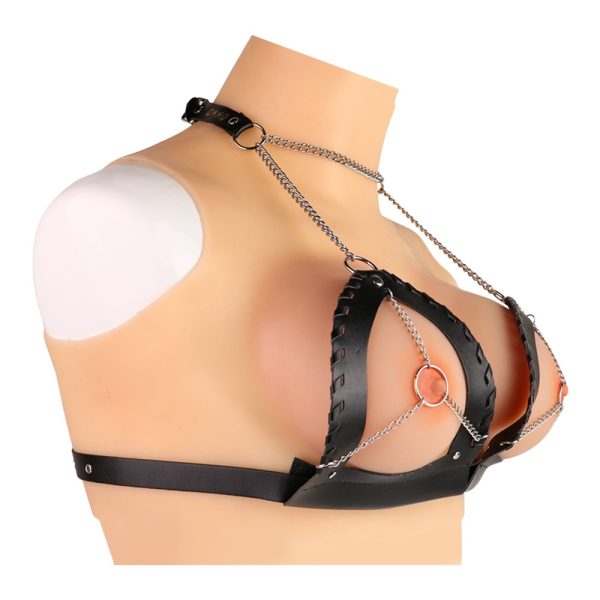 QKKQ-Y8098 Nipple Clamps Dark Leather Desire Chain - Image 2