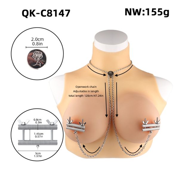 QK-C8147 Metal SM Women's sex toy Nipple Clamps With Chain - Image 2
